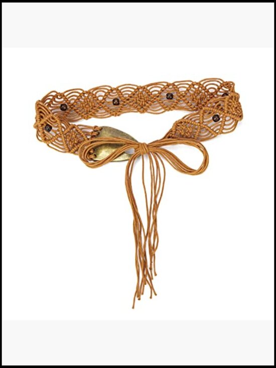 Wax Rope Bohemian Braid Waist Belt with Alloy Buckle main image 5